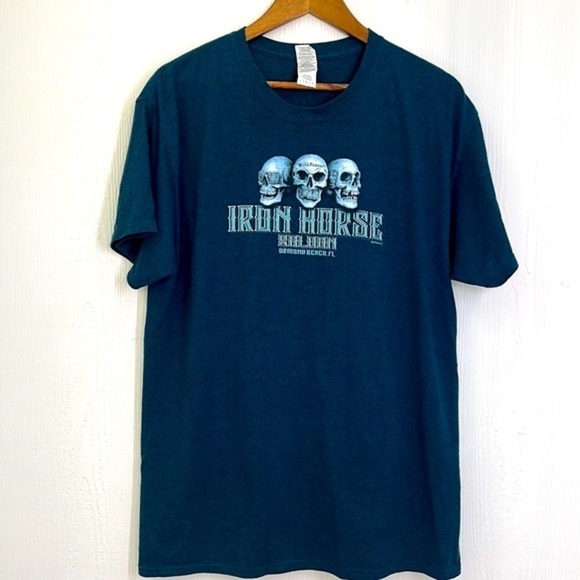 Gildan - 2018 Hear See Speak No Evil Skulls Iron Horse Saloon Ormond Beach Tee L - Picture 6 of 9
